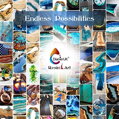 Diamer UK® Epoxy Resin Kit - 240ml Crystal Clear Resin kit Beginner with Mold, mica Powder pigments, Graduated Cups, Frosted Rod. Epoxy Resin and Hardener for Jewellery Making Art Craft Wood Table