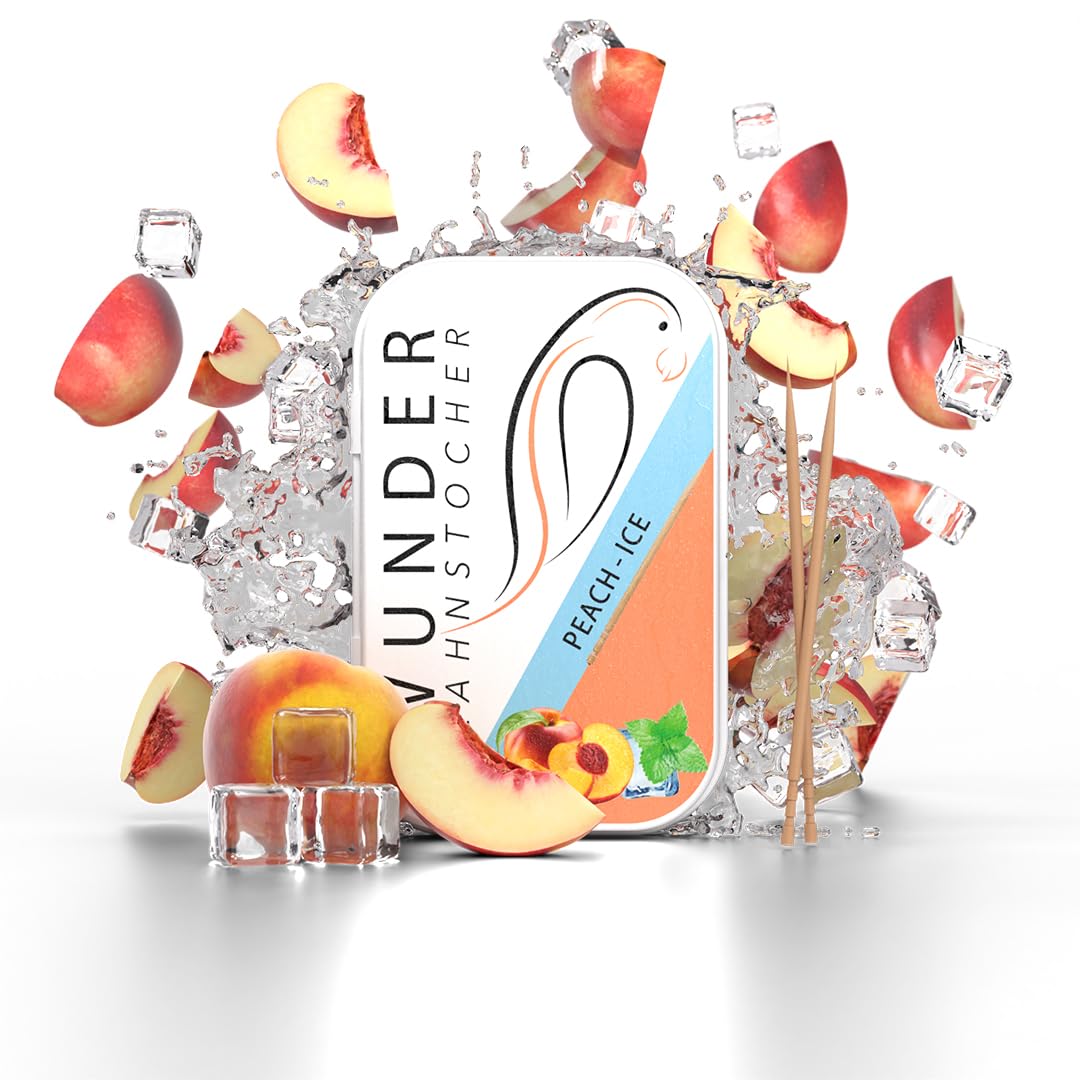 Wunder Flavoured Toothpicks - Peach Ice - 100 Flavour Tooth Picks in Metal Box - Long-Lasting Flavour - Fresh Breath - Helps Reduce Nail-Biting - Supports Smoke-Free Moments - Sugar-Free