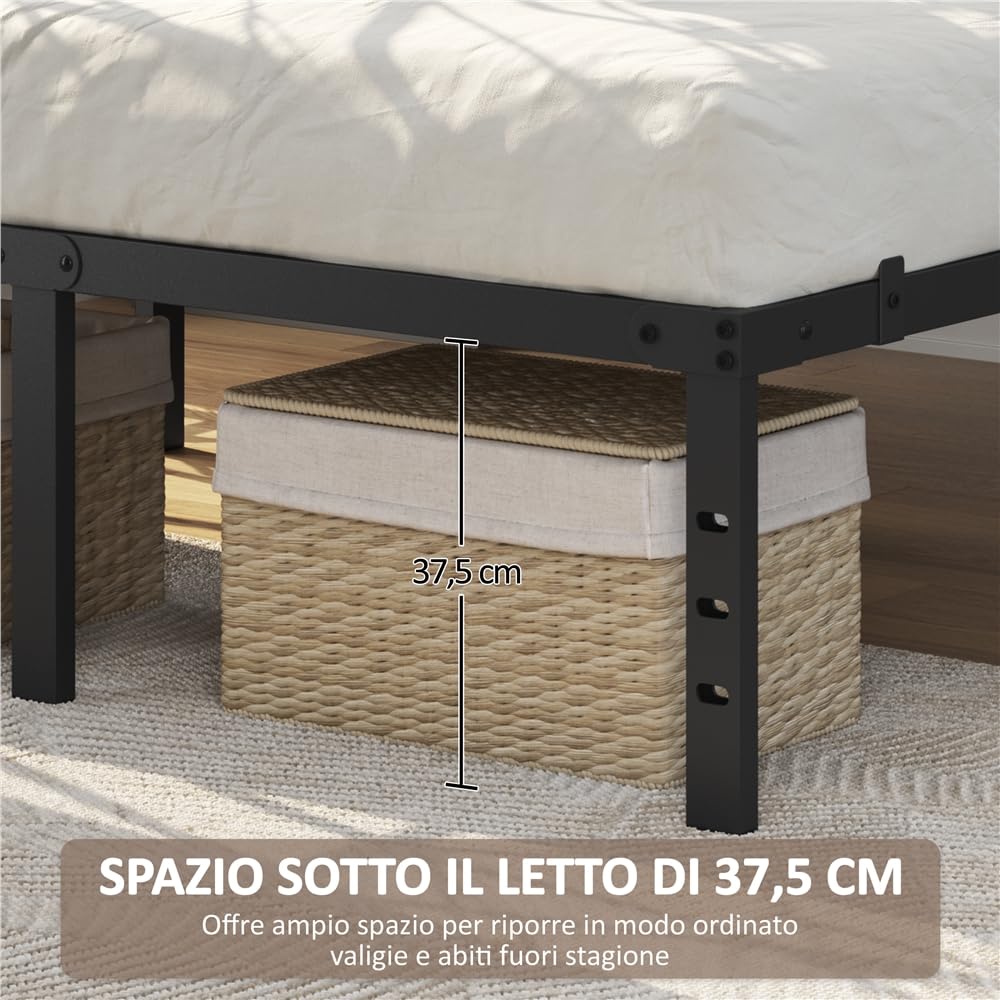 Yaheetech Rete Letto Matrimoniale 41,5 cm in Metallo 140 cm × 200 cm senza Testiera Spazio Aggiuntivo per Camera da Letto Nero