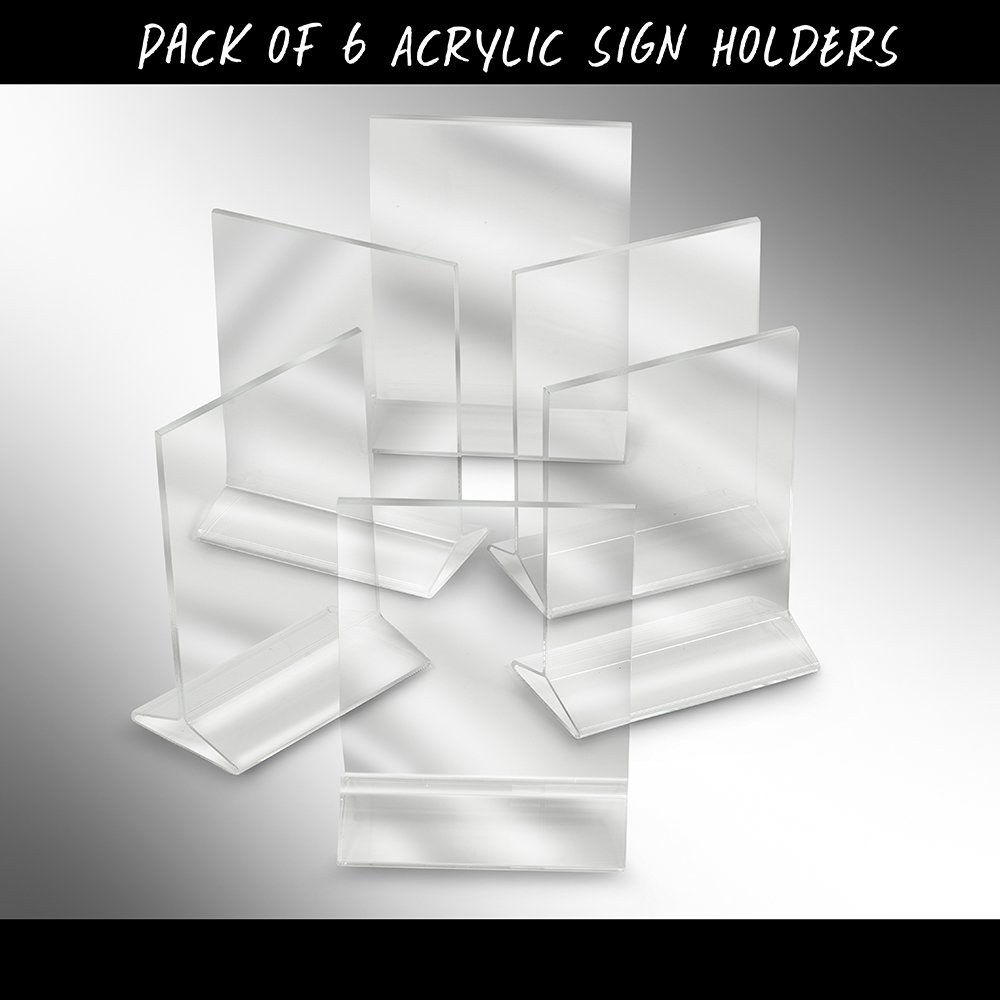 ChefLand Acrylic Sign Holder/Table Card Display/Plastic Upright Menu, 4 by 6-Inch, Clear, 6-Pack