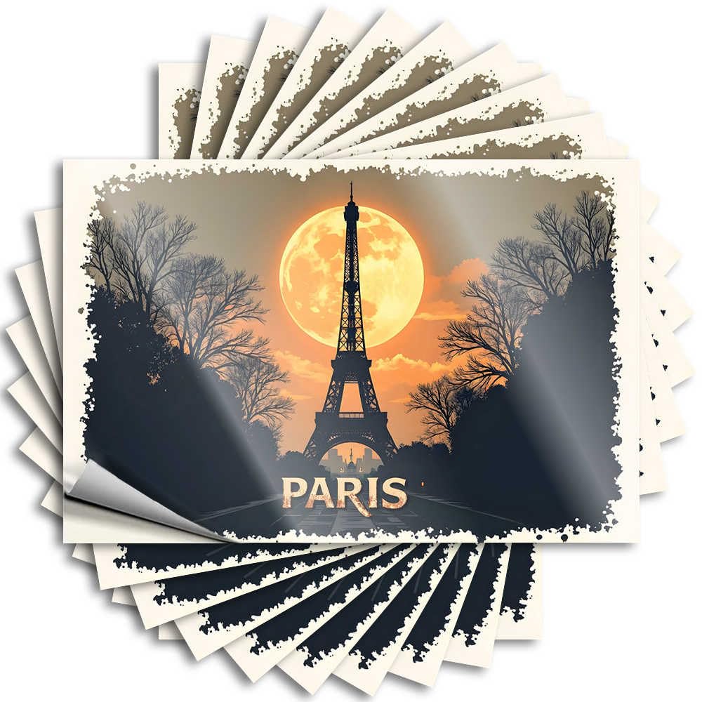 Sticker Mens Room Decor Custom Stickers, Helmet Waterproof Paris Moonlit Romance: Eiffel Tower Silhouette Against Full Moon for Hydro Flask | Smiley Face Vinyl Decals for Friends(8X12CM)