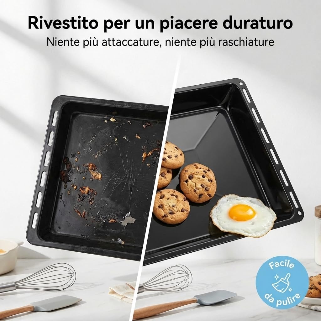 ICQN Set 2 Leccarde Smaltate per Forno 46x37x3 cm, Compatibile con Beko, Bosch e Samsung, Teglie Standard per Forno