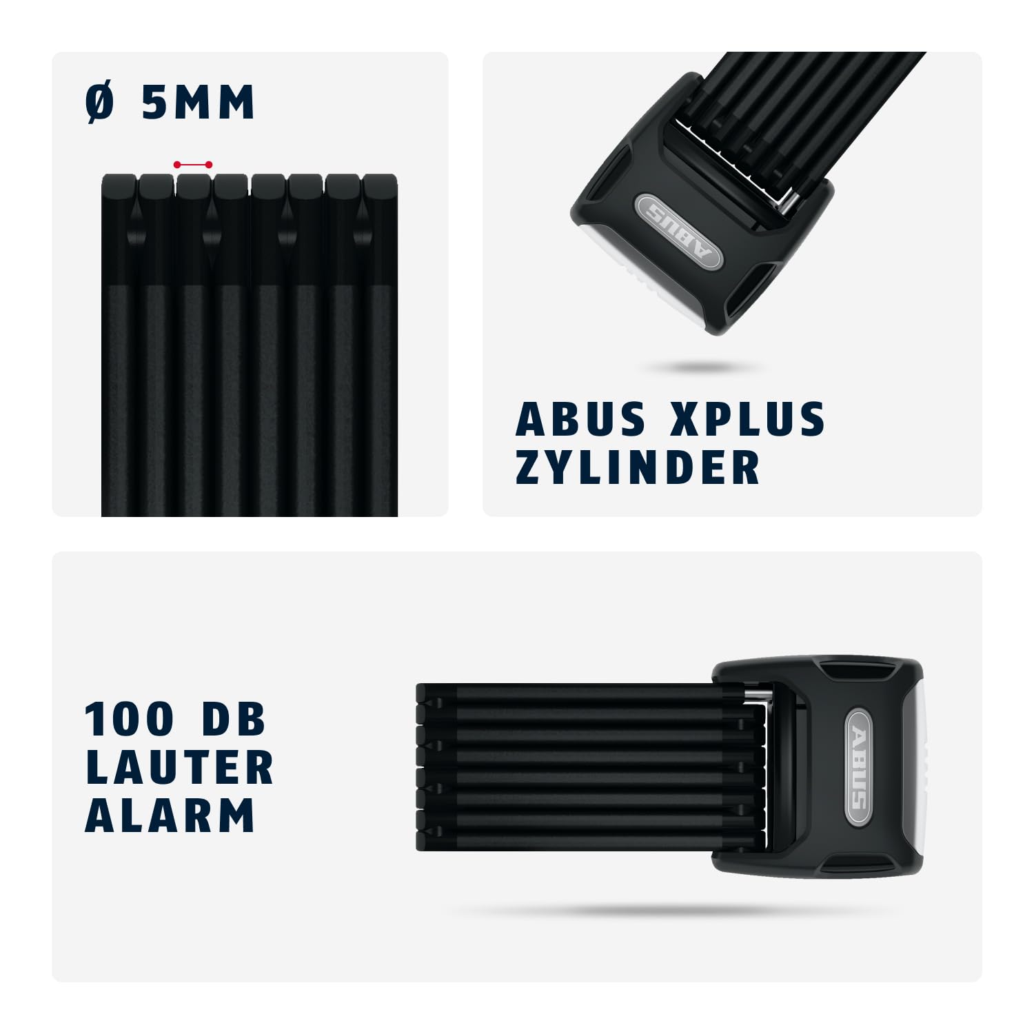 ABUS Faltschloss Bordo Alarm 6000KA SH mit Halterung – Fahrradschloss aus gehärtetem Stahl – mit 100 dB Warnton und XPlus Zylinder – ABUS-Sicherheitslevel 10