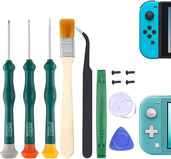 Triwing Screwdriver for Switch, Professional Repair Tool Kit for Joy-con Joystick Replacement with Tweezers, Opening Pry Bar & Suction Cup