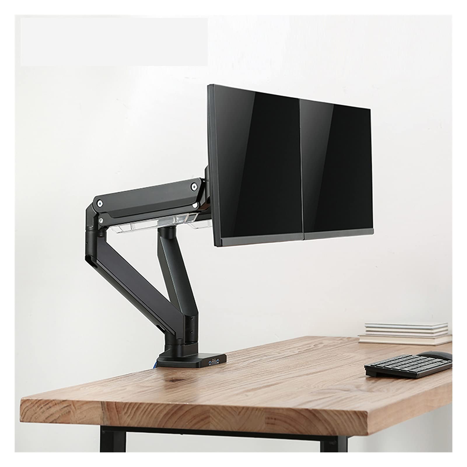 YNBSHGAA Dual Screen Monitor Stand Arm Gas Spring Monitor Arm Mount for 2 LCD Screens Long Arm Monitor Stand Mount with 2 USB Ports, Hold Up to 15kg