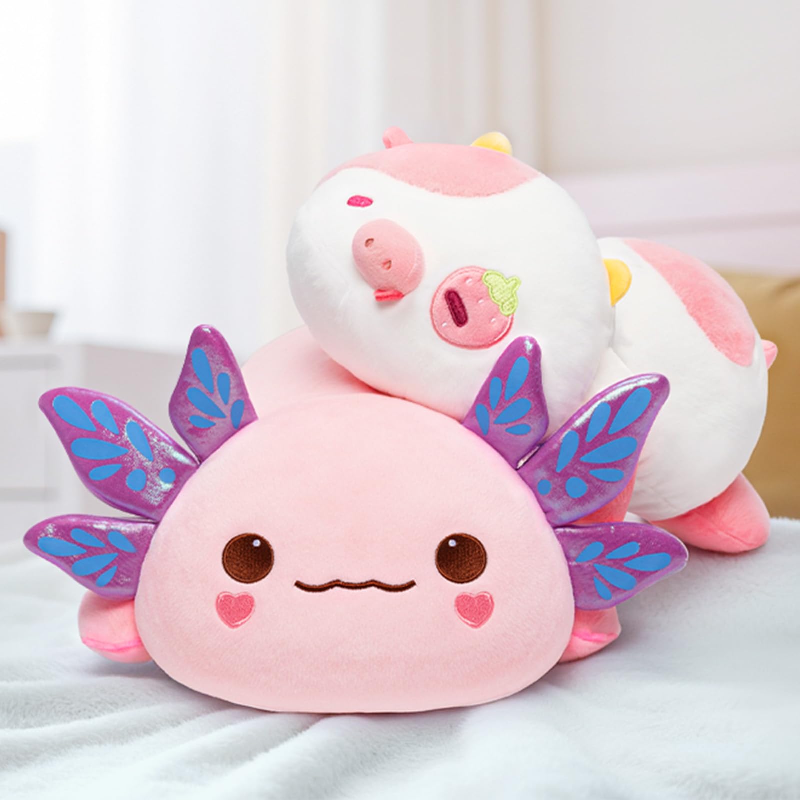 Mewaii Cute Axolotl Plush Pillow, Kawaii Plushies Pink Axolotl Stuffed Animals, Squishy Plushies, Cuddle Plush Pillow for Kids & Girls - Image 3