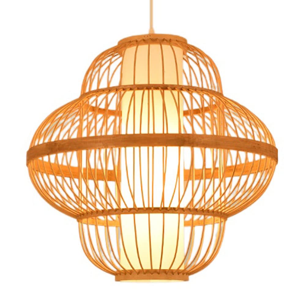 SHUANGZ Bamboo Pendant Light Fixture, 15.7" Multi-Layer Wicker Chandeliers Vintage Farmhouse Ceiling Hanging Light Natural Material for Kitchen Island Bar Cafe Bedroom Porch Dining Room 1-Pack