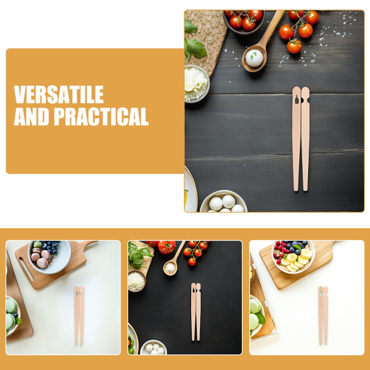 ABOOFAN 200 Paires Pinces Cuisine en Bois Khaki pour Petits Apéritifs et Snacks, Design Plat Élégant, Prise Facile Antidérapante, Usage Quotidien et Repas Variés
