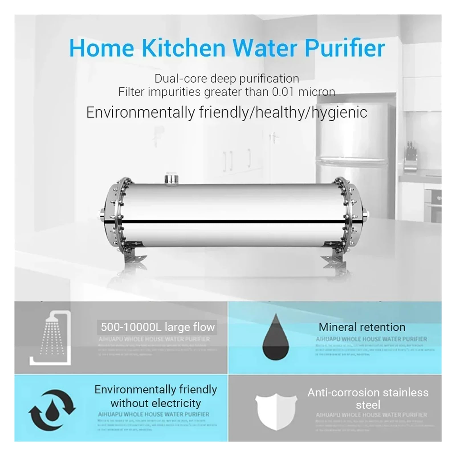 Wasserfiltersystem mit Durchfluss, rostfrei, 0,01 μm, Ultrafiltrationsfilter, wiederverwendbar, PVC, übersteigt das ganze Haus den Heimgebrauch(114-2000L)