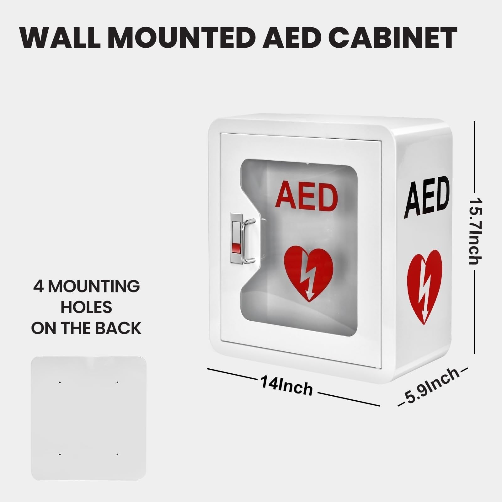 Defibrillatore DAE, da parete, con chiusura a scatto e finestra trasparente per accesso di emergenza