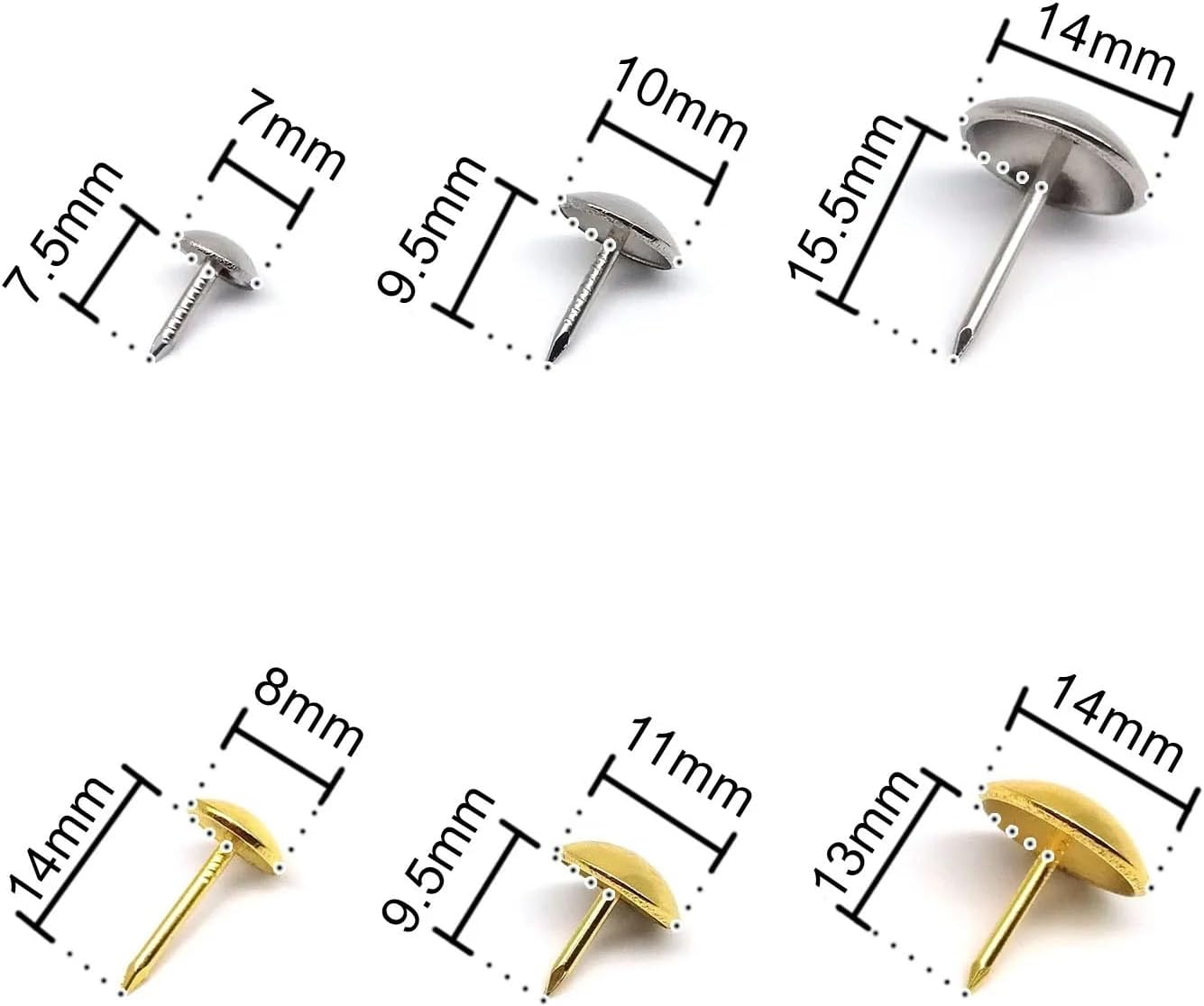 Upholstery Tacks 500pcs Golden Silvery Upholstery Nail Jewelry Chest Gift Wooden Sofa Decorative Tack Pushpin Doornail for Furniture Cork Board DIY Projects Home Decor(Silver Cap 7mm)