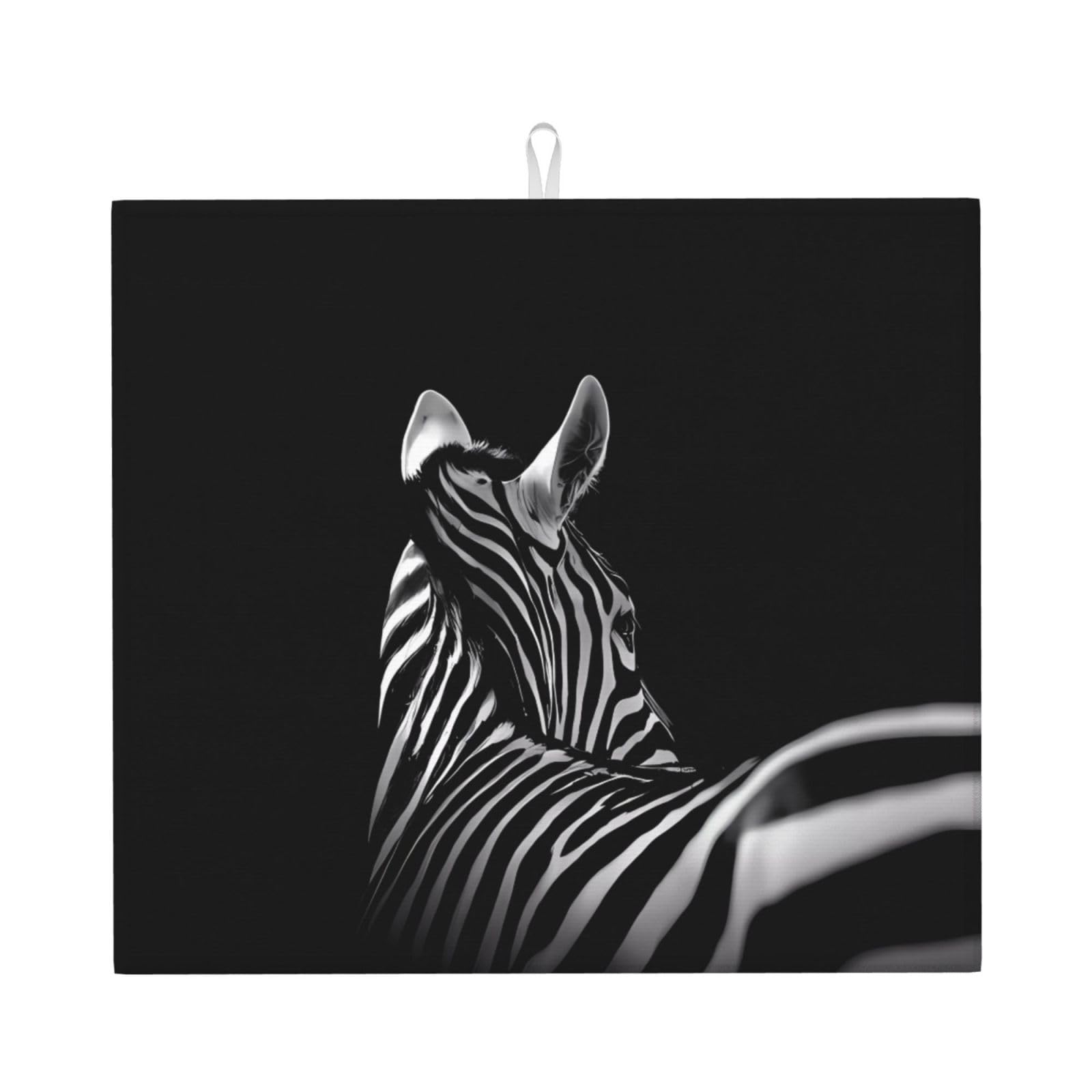 YYHHAOFA Black & White Zebra Prints Kitchen Drying Mat – Highly Absorbent Microfiber Throw, Non-Slip Counter Cover for Dishes, Fade-Resistant Print & Appliance Protection