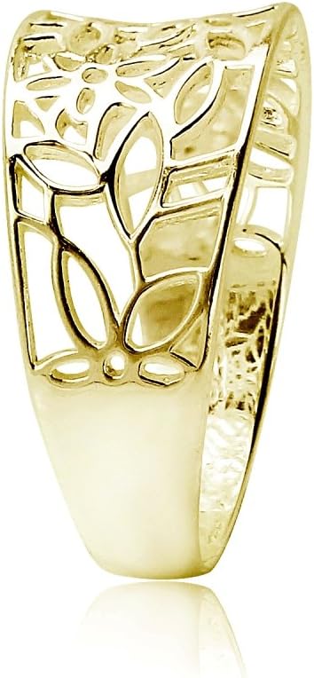 Hoops & Loops 925 Sterling Silver Filigree Flower Ring for Women Teen Girls, Silver, Yellow Gold, Rose Gold Size 5-9 - Image 3