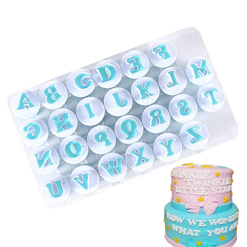 26 PCS Alphabet Cookie Cutter Letters Fondant Cake Decorating Icing Cutters A-Z for Wedding Birthday Christmas Baby Shower Party Cake Decoration