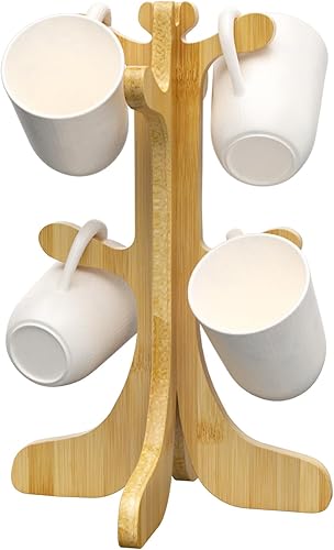 Soporte para tazas de café, soporte para tazas de café con 6 ganchos, soporte de bambú para árbol, accesorios de café, decoración y organizador de