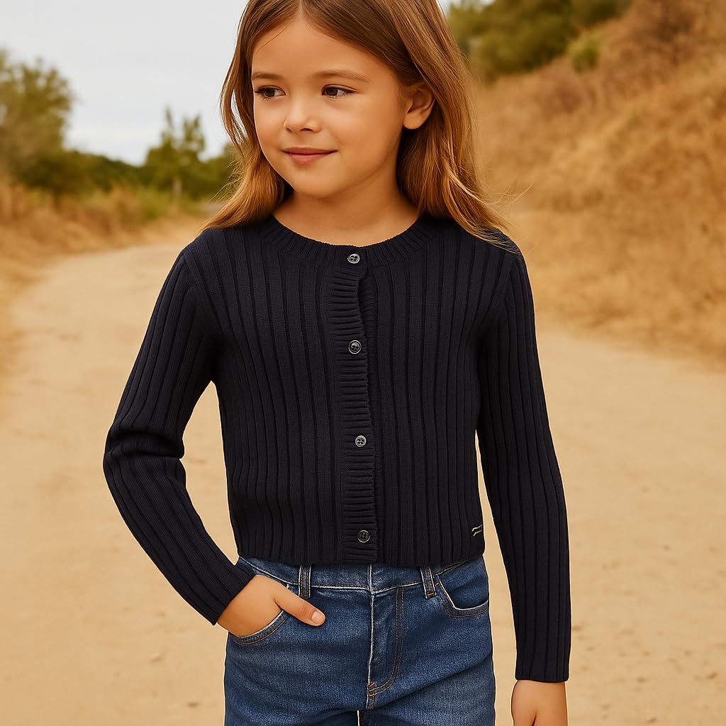 Cárdigan negro para niñas - Chaqueta de tricot, bolero elegante acanalado, manga larga, adecuado para todas las estaciones, perfecto para niñas y niñas, Bolero 7333