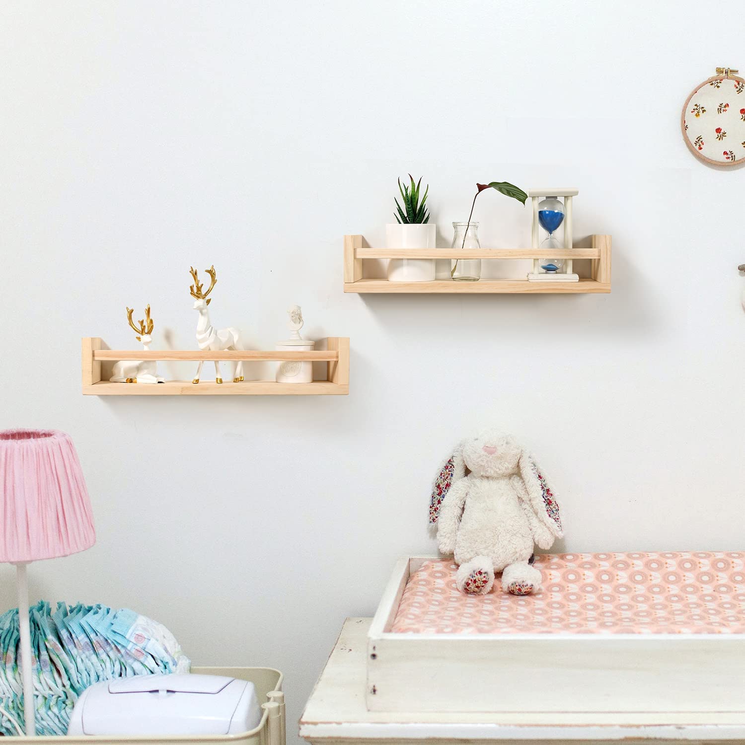 Kinderzimmer Bücherregal- Satz von 2 Baby schwimmende Bücherregal oder Buch Regal Veranstalter für Kinder Kinderzimmer Dekor, Wandregale für Küche Gewürzregal, Kiefer Naturholz (Natur) (42.5)
