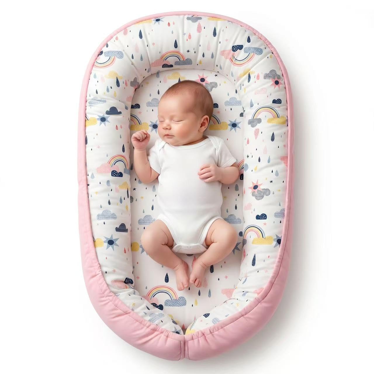 Riduttore Lettino Neonato - 90x50cm Nido Antisoffoco Neonati Bozzolo Culla per Bebè neonata, baby nest trasportabile, 100% Cotone (Blu)
