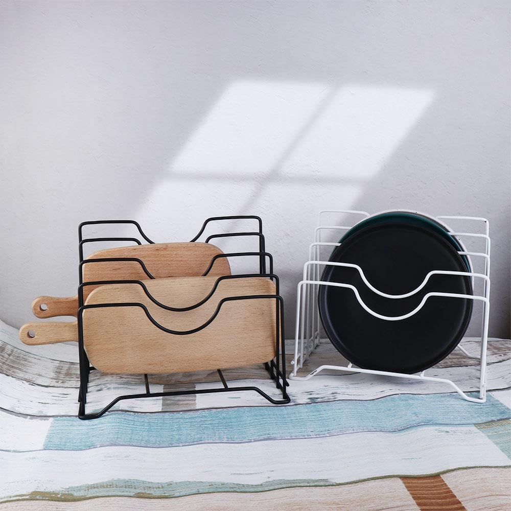 Vassoio organizer a 4 scomparti, in metallo, per pentole e padelle, organizer multistrato, per casa, cucina, nero