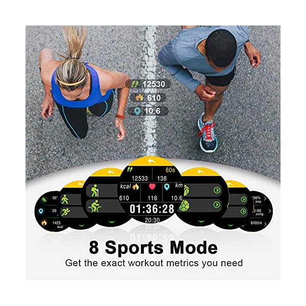 Tinwoo Smart Watch for Android/iOS Phones,46mm Support QI Wireless Charging,Bluetooth Health Tracker with Heart Rate Monitor,Smartwatch for Women Men, 5ATM Waterproof (22mm TPU Band Black)