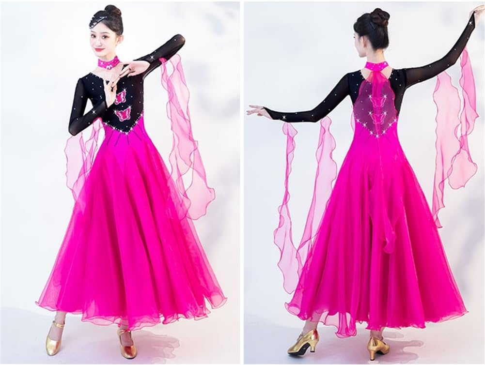 社交ダンスドレス フラメンコ ドレス リボン長袖 モダンダンス衣装