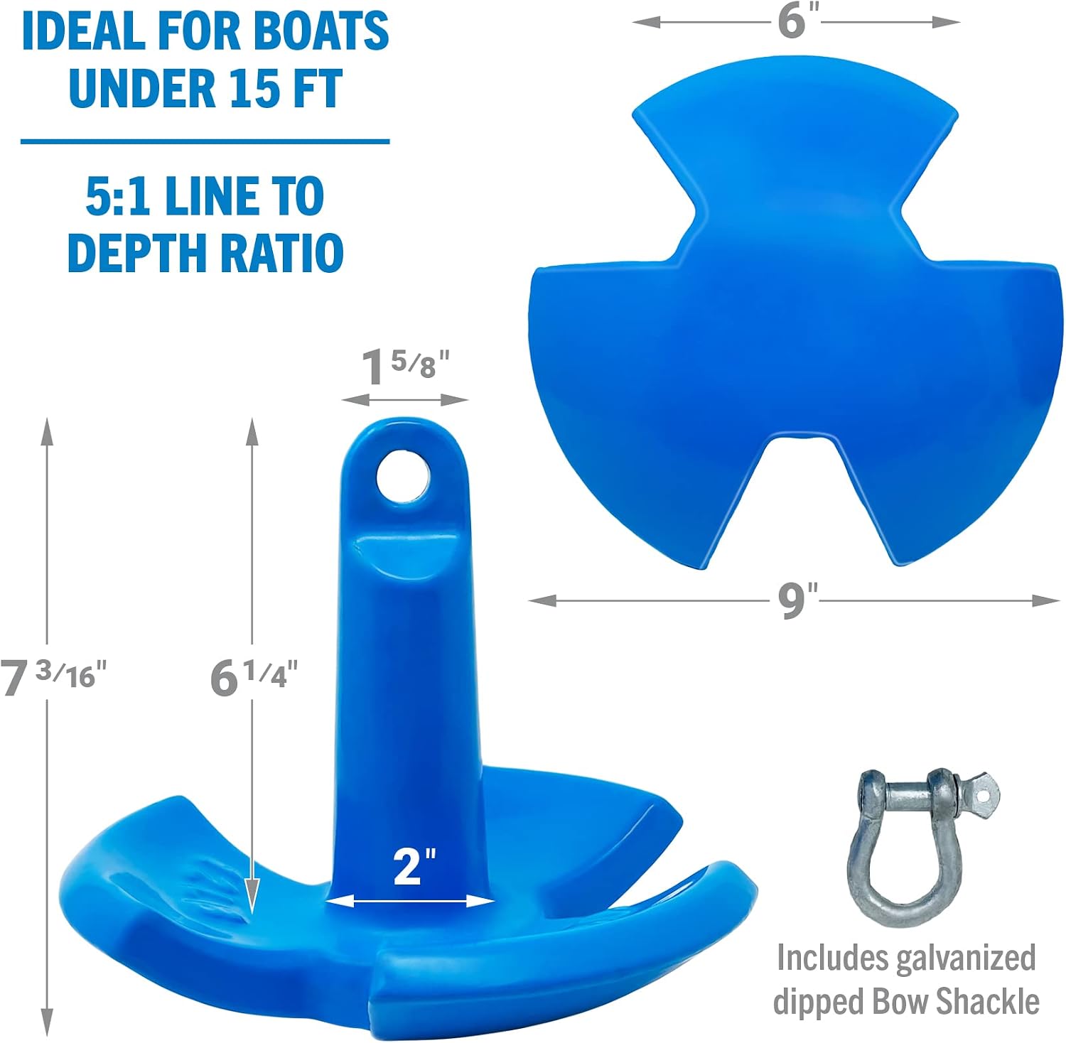 Better Boat River Anchor 12 lb for Boats Up to 15 Ft, Vinyl Coated Cast Iron Mushroom Anchor with Bow Shackle for Lakes Rivers Mud Bottom