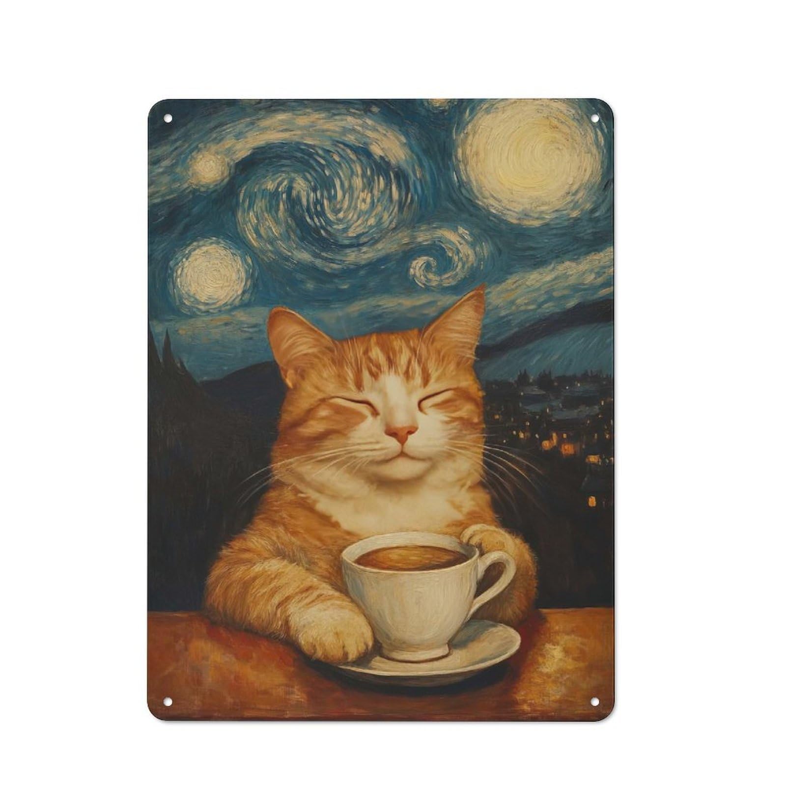 Junmoney Cat In Starry Night Retro Metal Sign 40X30cm Featuring Home Bar Decor For Pub, Home Bar, Shed Or Man Cave