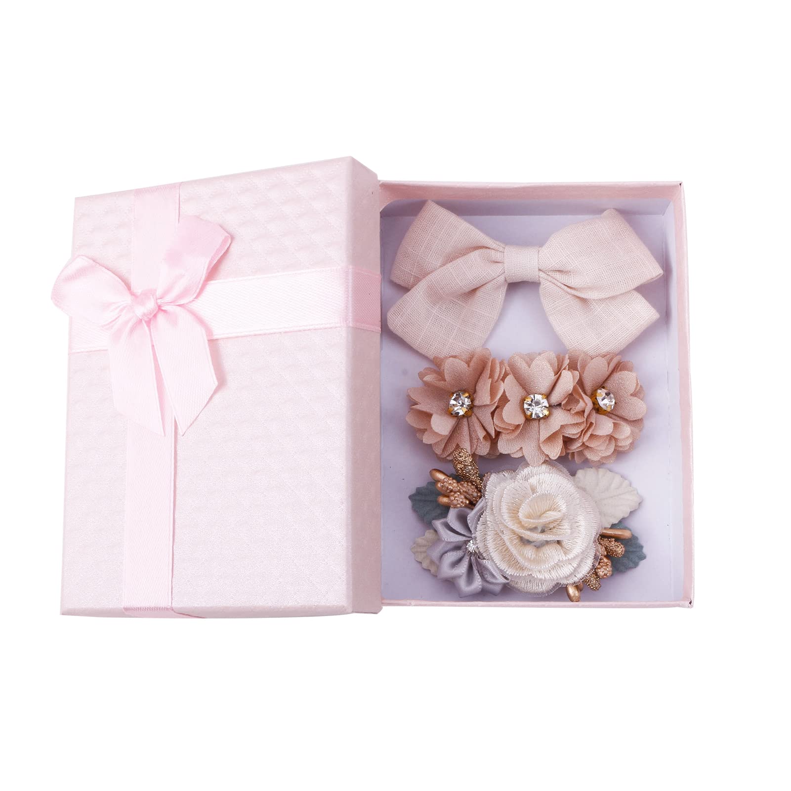 Flower Hair Clips Set - 3pcs Floral Bowknots Hair Bow Accessories with Boutique Fully Lined Alligator for Baby Girl Toddles Teen Gifts by mligril
