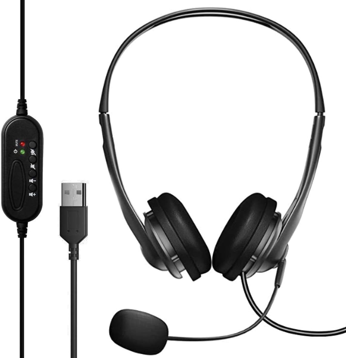 Headset with Microphone USB for PC Computer, Laptop, Zoom, Skype, Video Conference