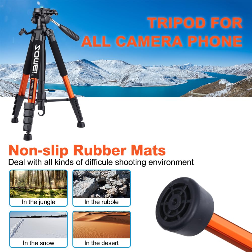 ZOMEi 188 cm Tripod Heavy Duty Tall Stand, Professional Travel Video Tripod Compatible with DSLR Cameras, Mobile Phones, Projector, Binoculars, Spotting Scope (Orange)