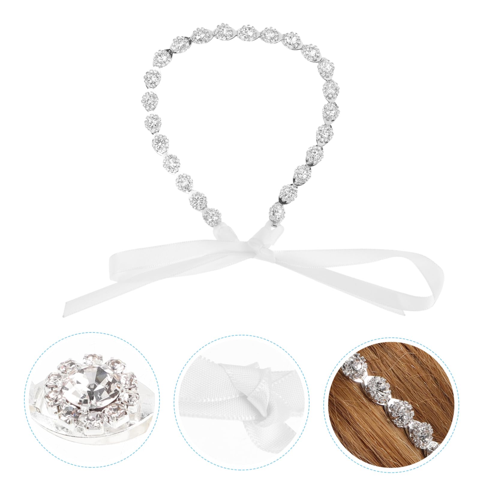 POPETPOP 4pezzi Bridal Hair Accessories Headband with Crystals and Ribbon for Weddings Prom and Formal Events Adjustable Floral Headpiece for Women