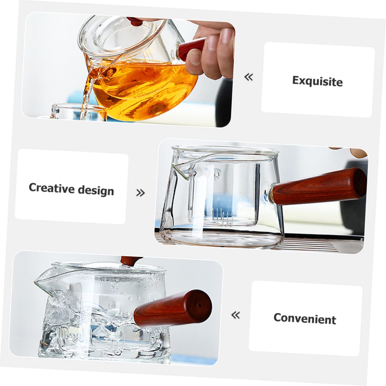 VALICLUD Teekanne aus Hitzebeständigem Glas mit Holzgriff 500ml Glas Teekessel mit Siebeinsatz für Losen Tee und Teebeutel Transparente Haushalts Teekanne für Täglichen Gebrauch