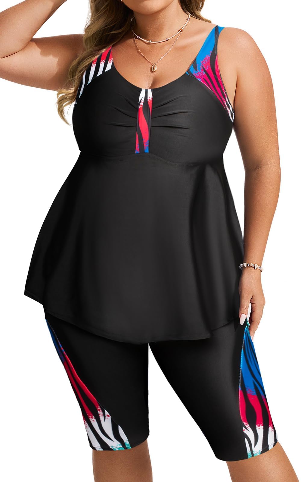 Hanna Nikole Tankini Badmode voor dames, plus size, push-up tankini tweedelige set, buikcontrole, hoge taille, zomerbadpak met zwemshort, Blauw Paars, 140 NL/Plus