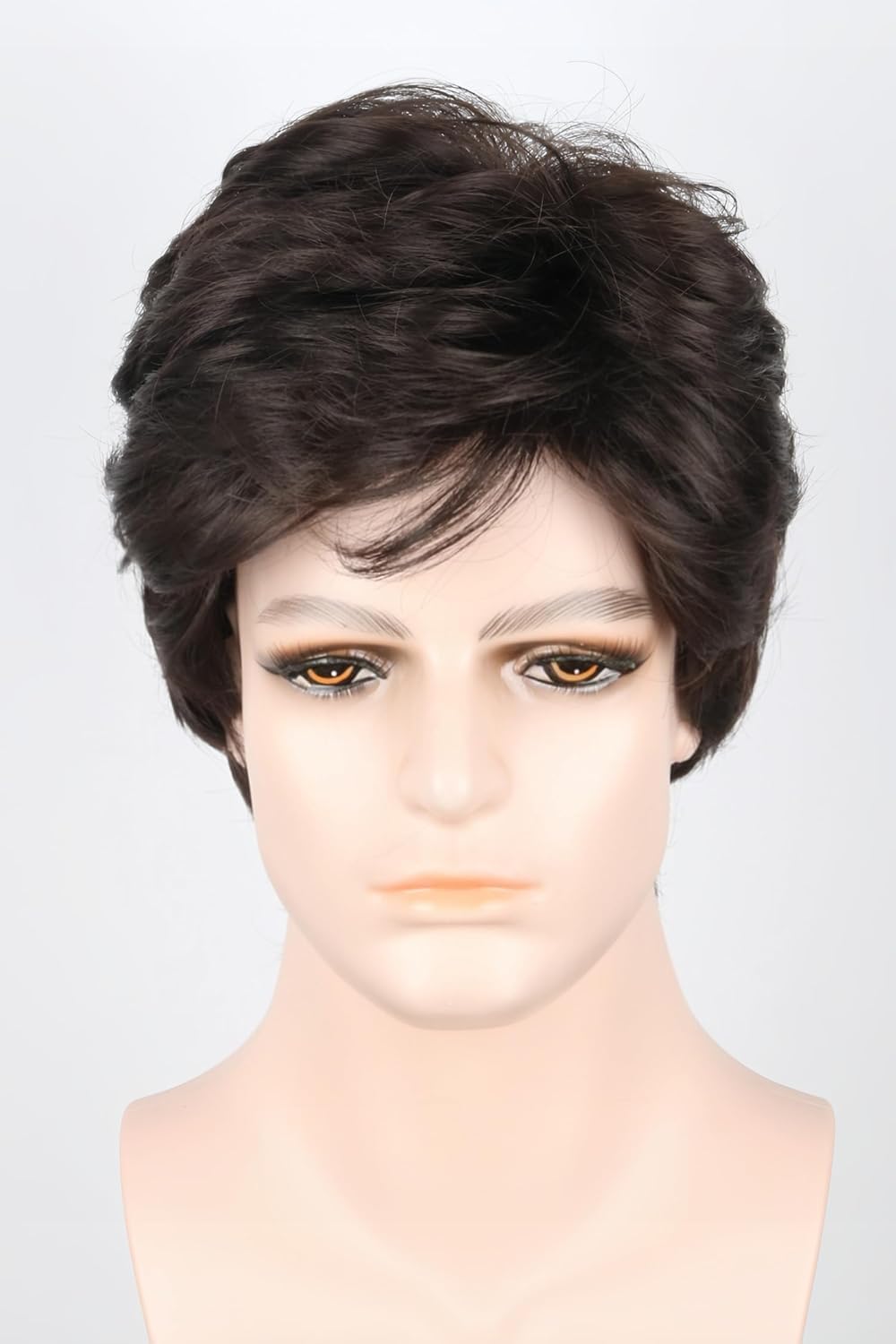 LeMarnia 70s Wigs for Men Dark Brown Short Curly Bouffant Wigs Halloween Costume Party Wig, Dark Brown-1, 28 cm x 5 cm - Image 2