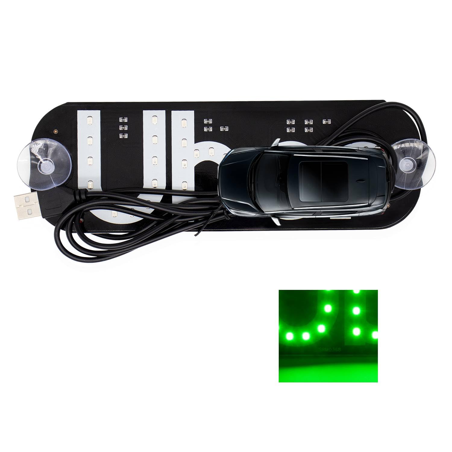Led Light Signs for Car, Glow Green Led Sign for Car Windshield, Decal Stickers with Suction Cups Flashing Hook Cab Indicator Illuminated Sign Decor, Switch Control by USB, Fit All Cars