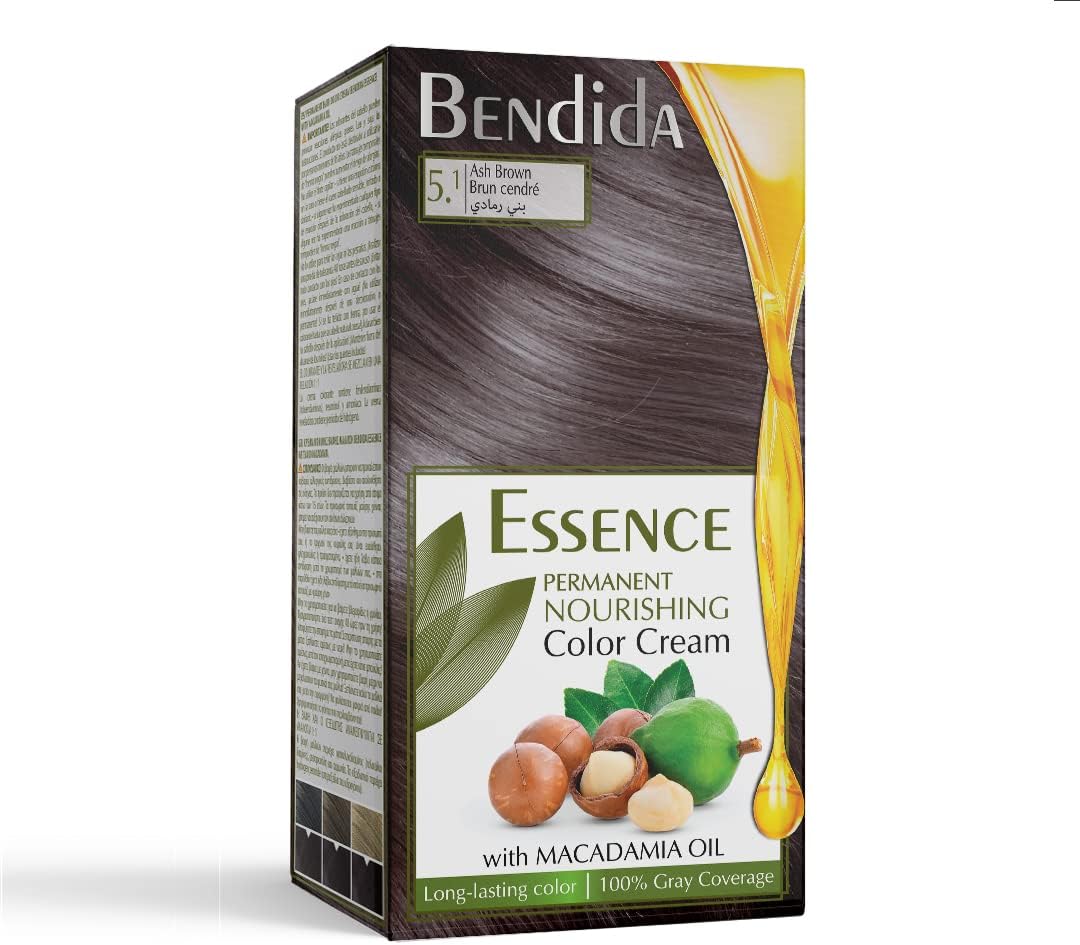 Bendida Permanente haarkleur, voedende kleurcrème met macadamia-olie, langdurige kleur 120 ml (5.1 asbruin)