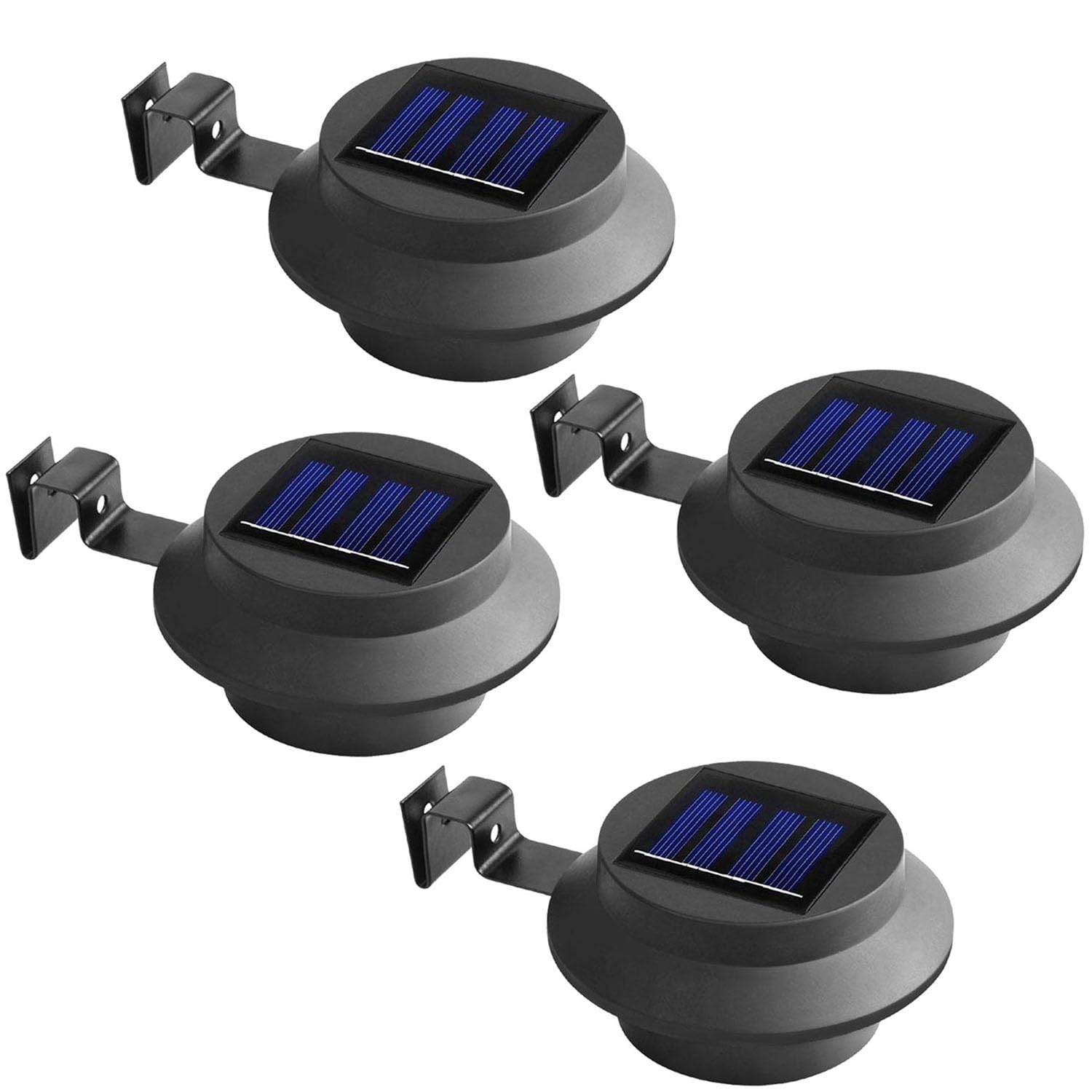 Livhome Black Solar Powered Led Fence & Gutter Lights, Super Bright 3 Led Outdoor Lamps With Mounting Brackets, Automatic Dusk To Dawn Weather Resistant Security Lighting No Wiring Required (, 4 Pack)