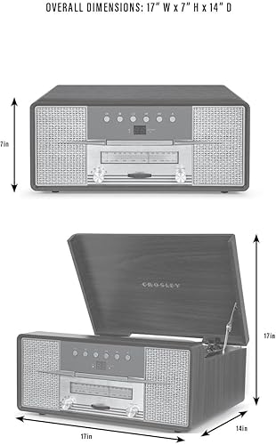 Miniatura 14 de Crosley CR7016A-BK Rhapsody - Tocadiscos de vinilo 7 en 1 con Bluetooth, 3 velocidades, reproductor de CD, radio AMFM, color negro