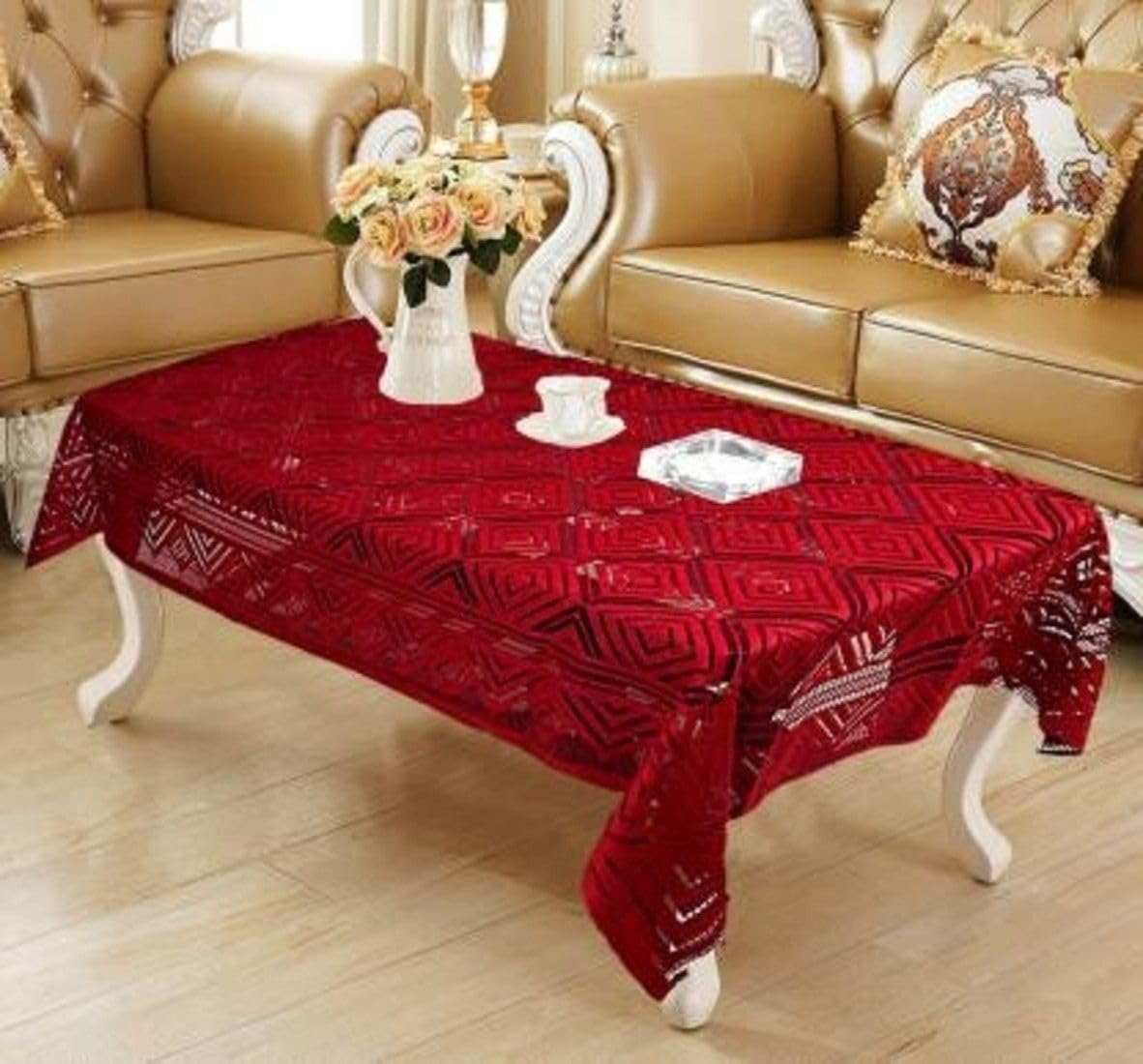 ZITIN Fabric Jali Maroon Table Cover | Fabric Jali Maroon Table cover-image-0