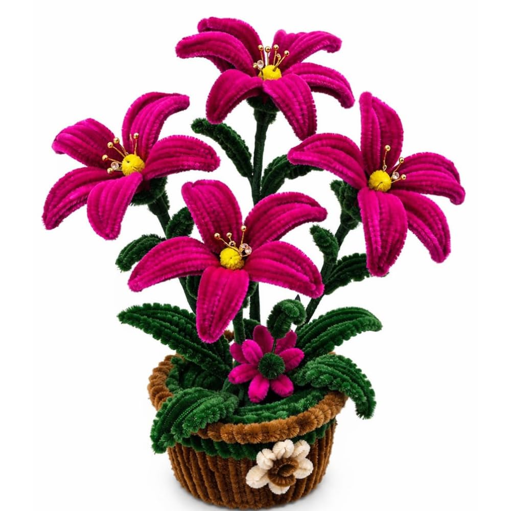 Handmade Artificial Flower Pot with Vase, Pipe Cleaner Craft, Decorative Table Showpiece for Living Room, Bedroom, Office, Gift Item-image-8