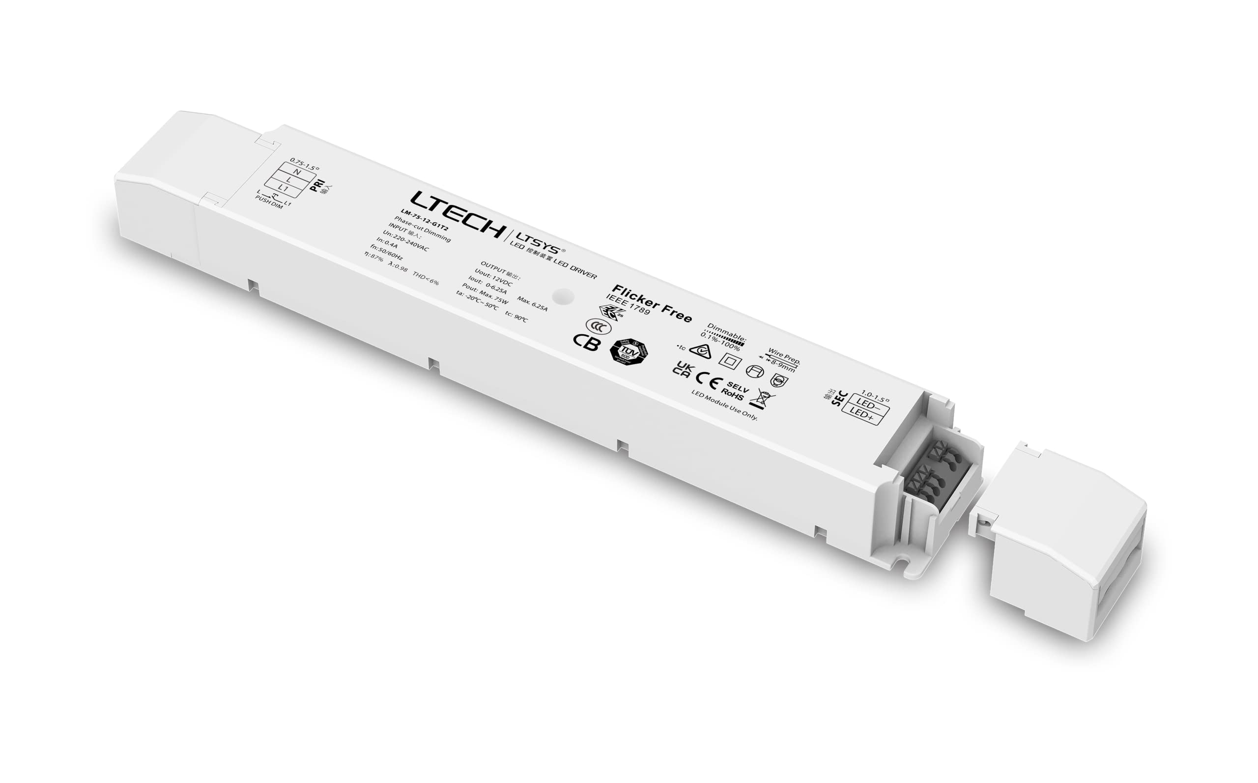LIGHTEU®, 75W 12V DC 6.25A TRIAC LED dimmable driver transformer power supply, 3 in 1 Support Triac ELV and push DIM dimmable power supply — image 1