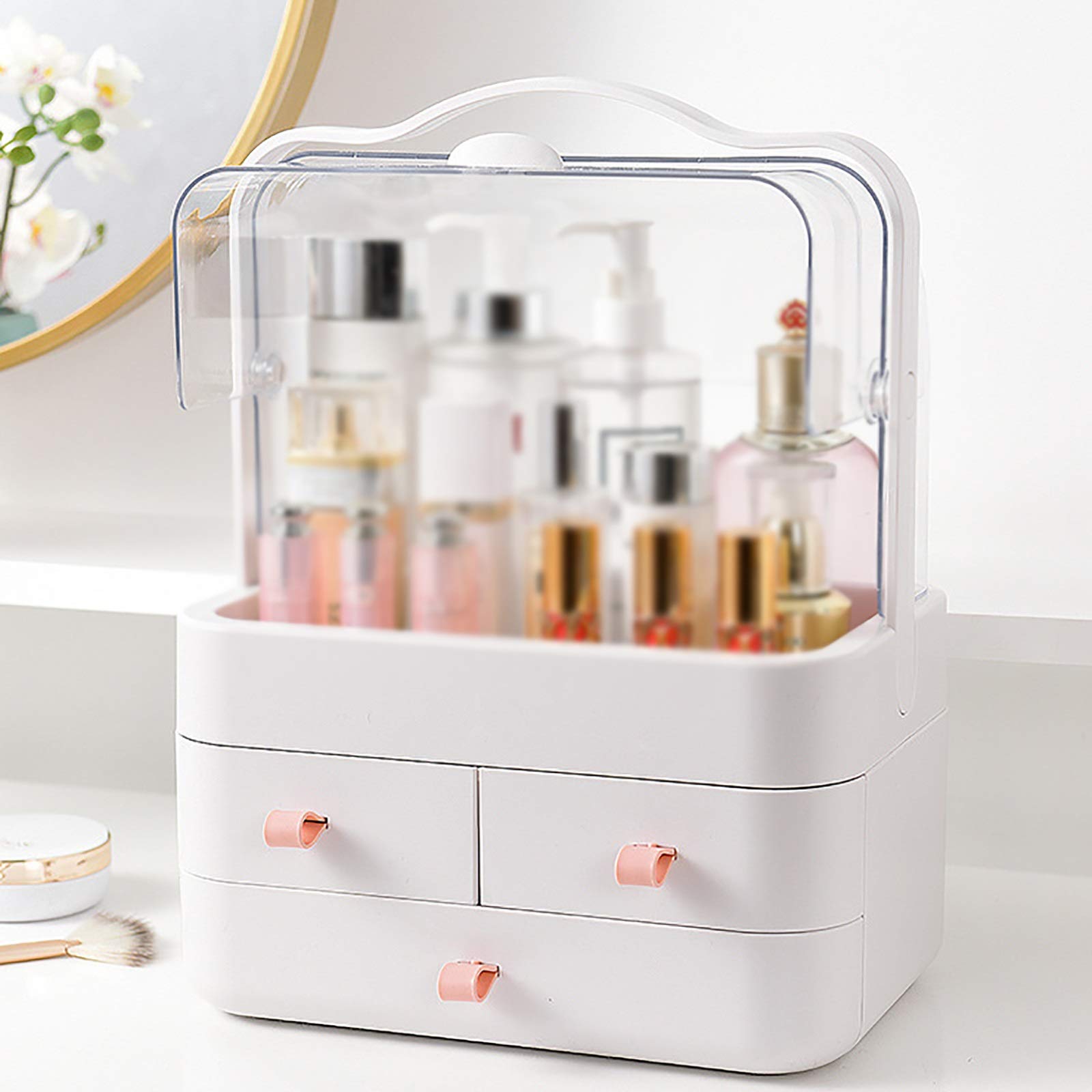 Boîte de Rangement pour Cosmétiques Boîte de Maquillage Portable Rangement cosmétique pour Commode et Salle de Bain(Blanc)