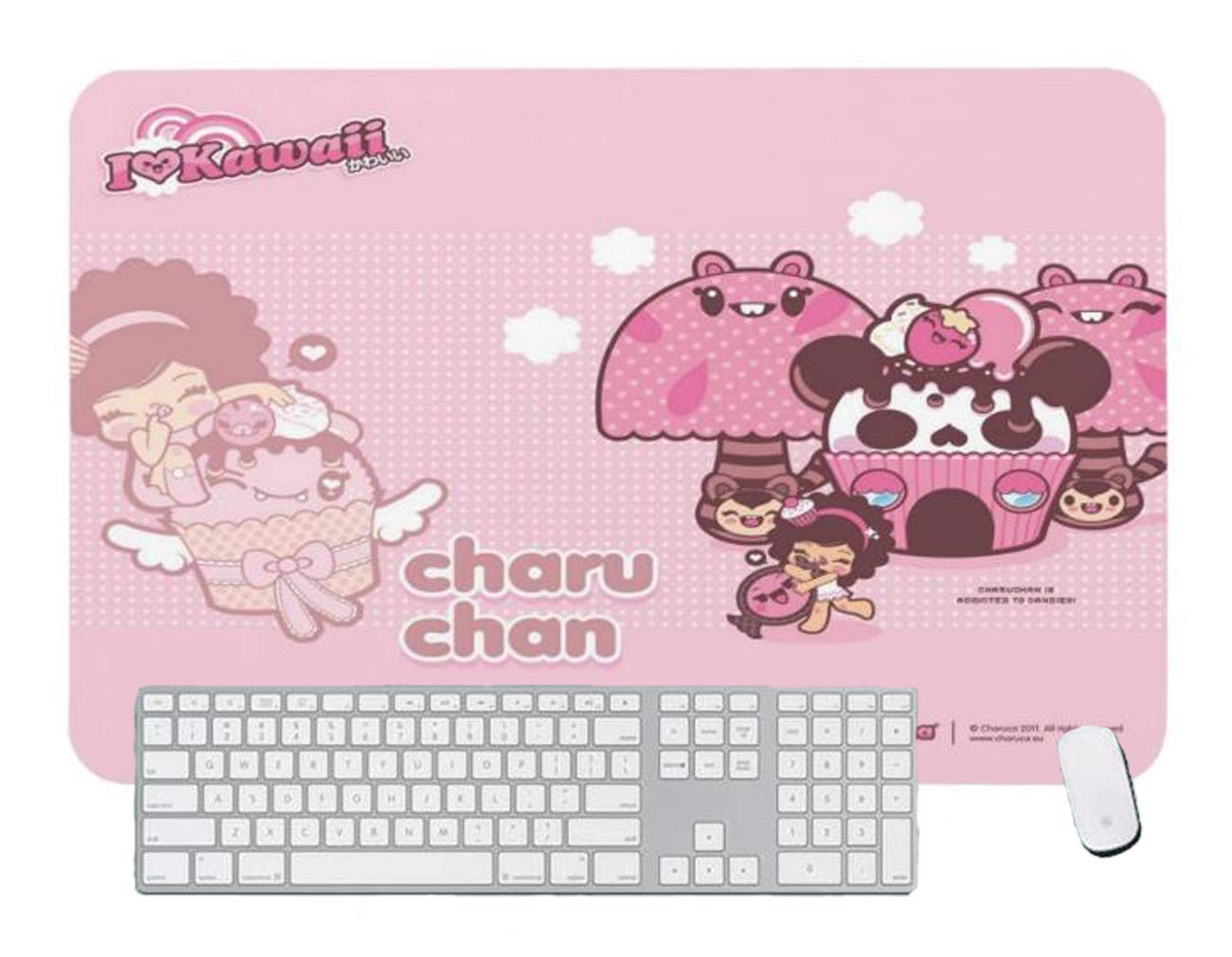 Gaming Mouse Pad Pink I Love Kawaii Letter with Cute Teddy Bear Pattern for Desktop and Laptop 1 Pack 700x400x3mm/27.5x15.7x1.1 in