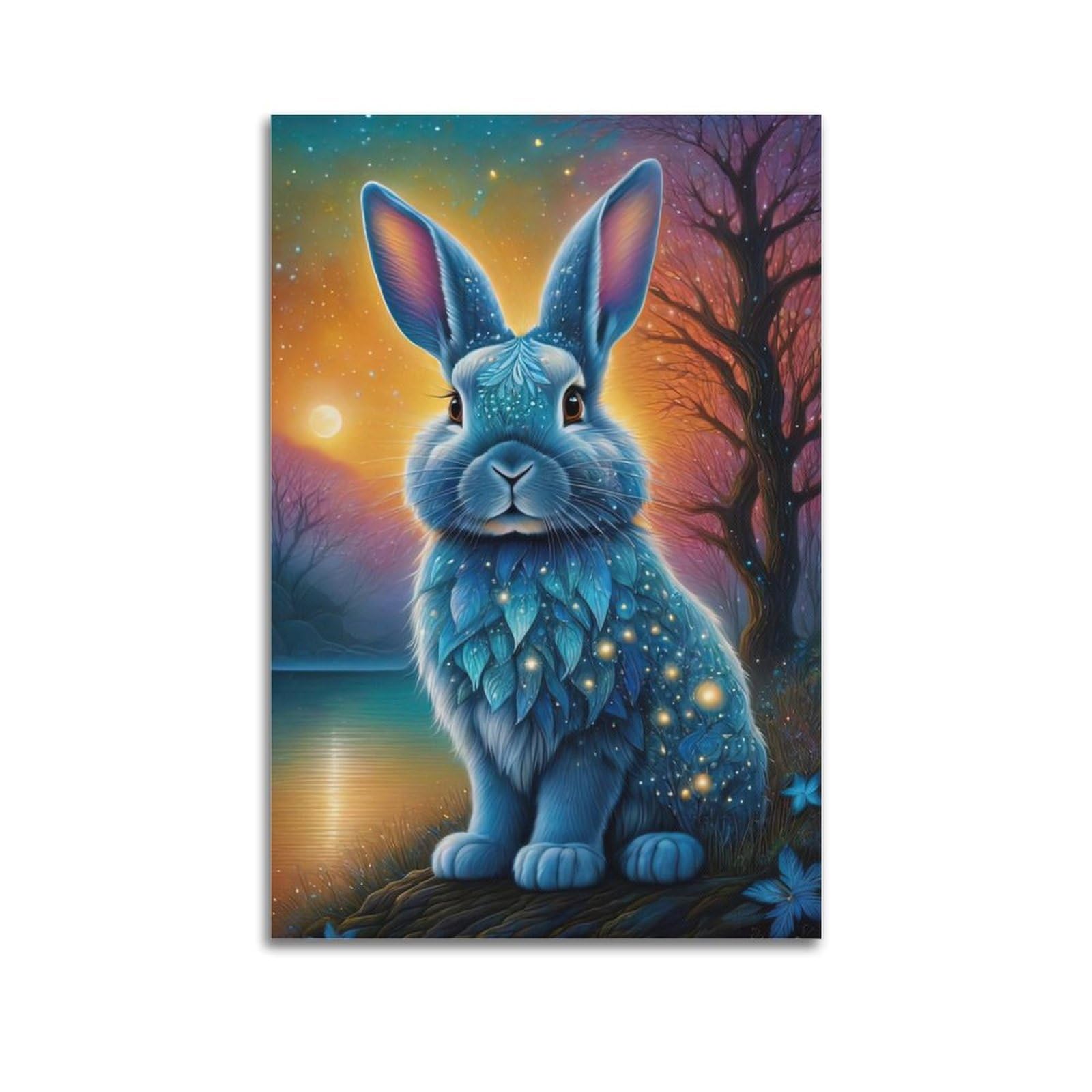 WPHSFX Animal Poster Bunny by The River Poster Decorative Painting Canvas Wall Posters And Art Picture Print Modern Family Bedroom Decor Posters 24x36inch(60x90cm)