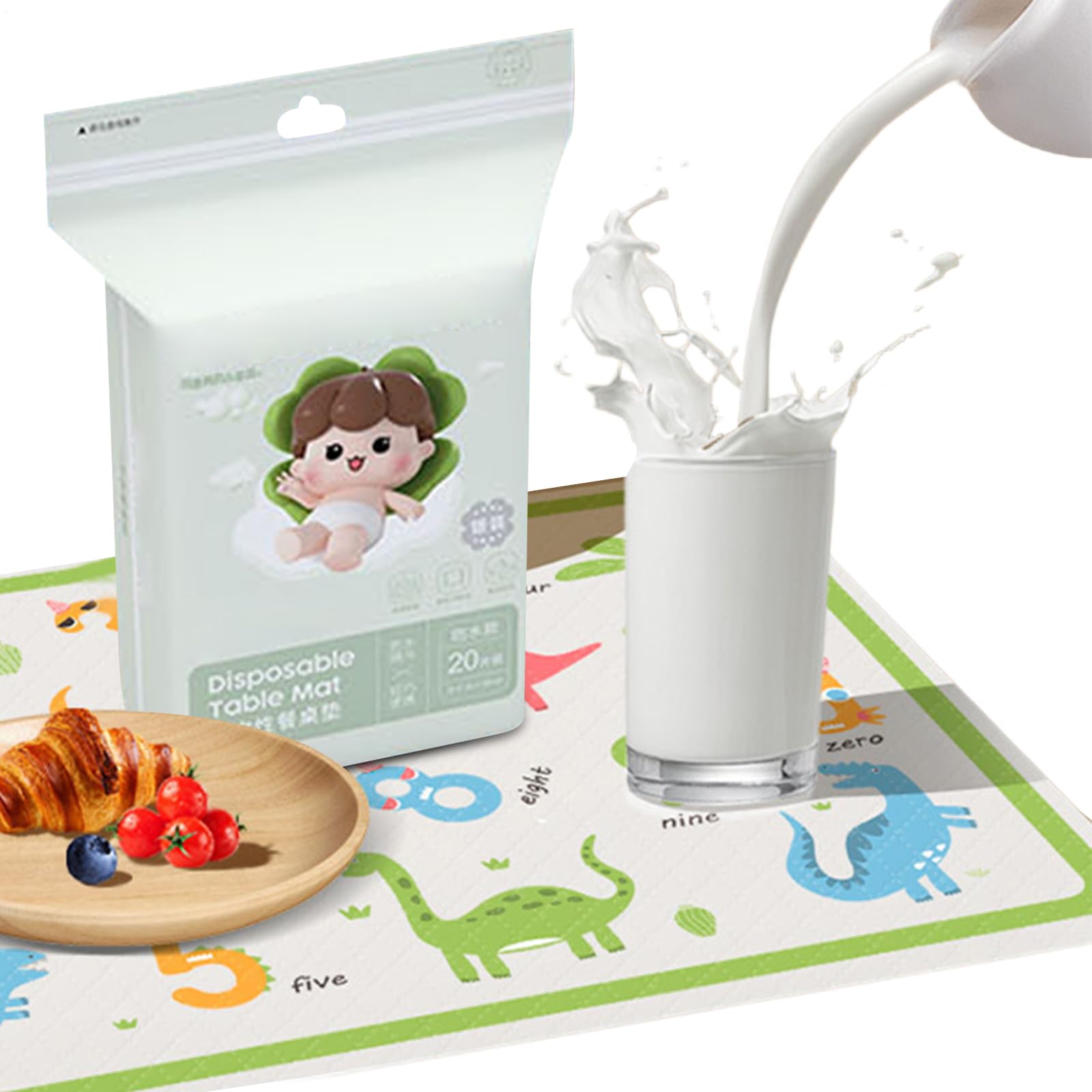 Dining Table Mats - Sticky Pad for Kids Travel | Non-Woven Fabric with Pe Waterproof Film, 20 Pieces Pack, 11.8x16.5 Inch Dinosaur Pattern, Restaurant, Picnic Snack and Kitchen Mealtime