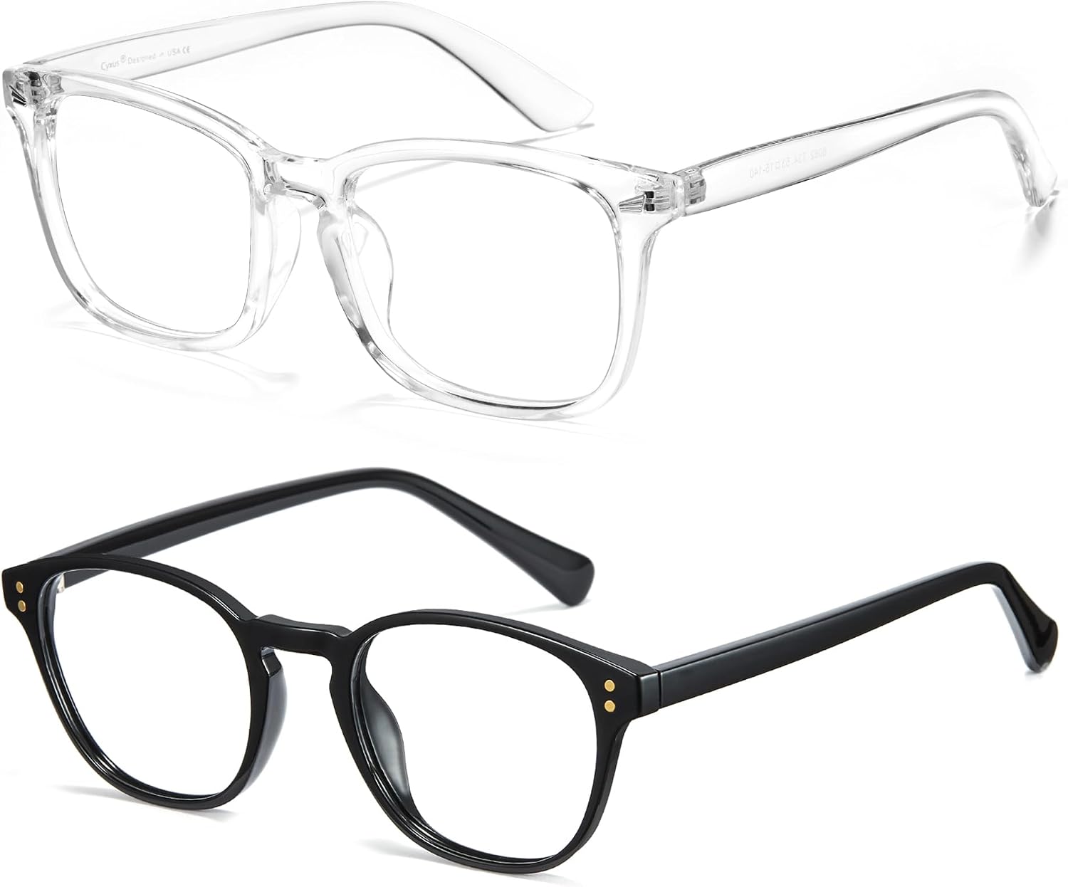 Cyxus 2 Pack Blue Light Glasses for Women Men Reduce Eye Strain UV Protection for Computer Screen（Clear+Black）