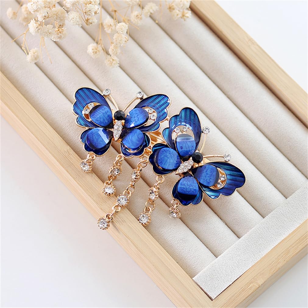 Pince à cheveux papillon à ressort pour femme - Motif papillon - Strass en cristal - Barrettes françaises tendance pour queue de cheval - Pour un usage quotidien