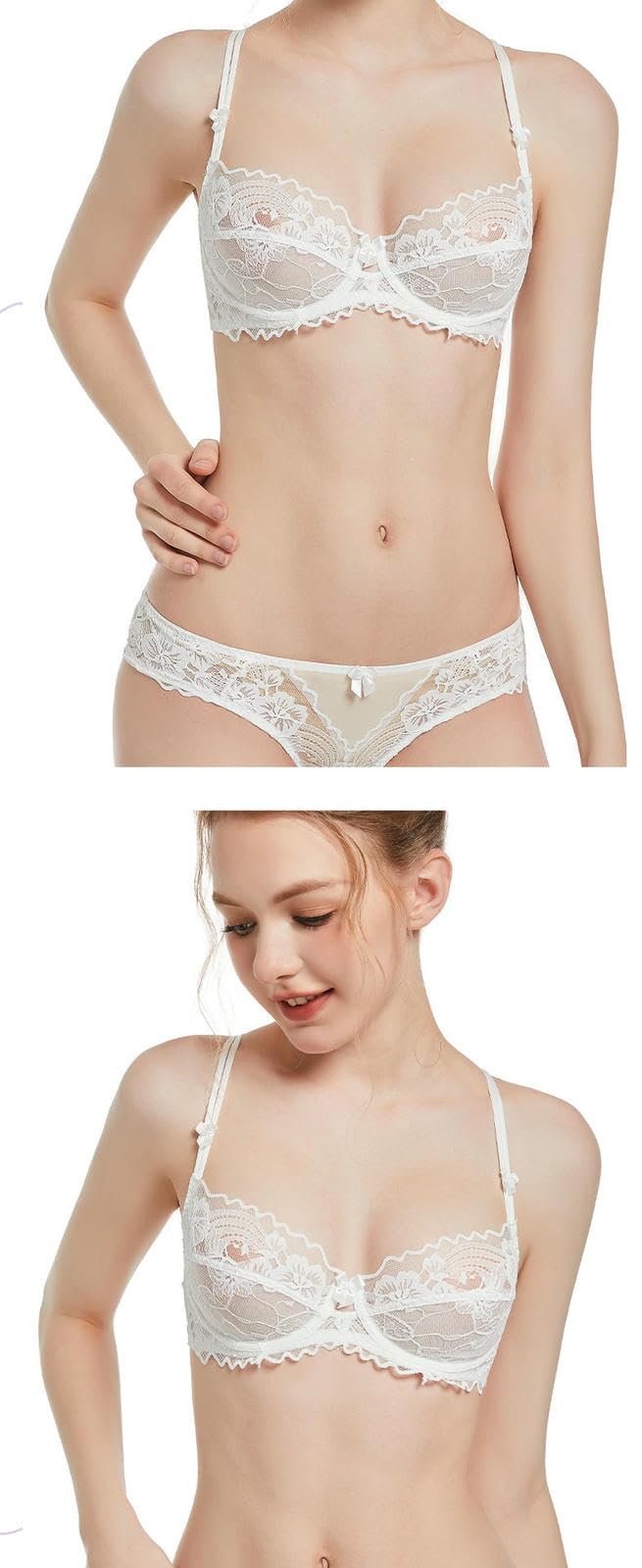 Sujetadores Conjunto De Sujetador Estilo Fino Lencería Encaje, Favorecedor Y Adelgazante, Braguita Sexy Francés -Gris Morado-70c