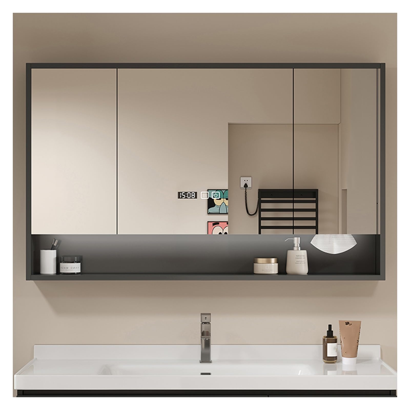 Specchio Contenitore Bagno，Armadietto a Specchio da Bagno con Luci e Contenitori，Armadietto da Bagno sospeso，Armadietto a Specchio Antiappannamento，dimmerabile(A,W120*H70cm/W47.2*H27.6in)