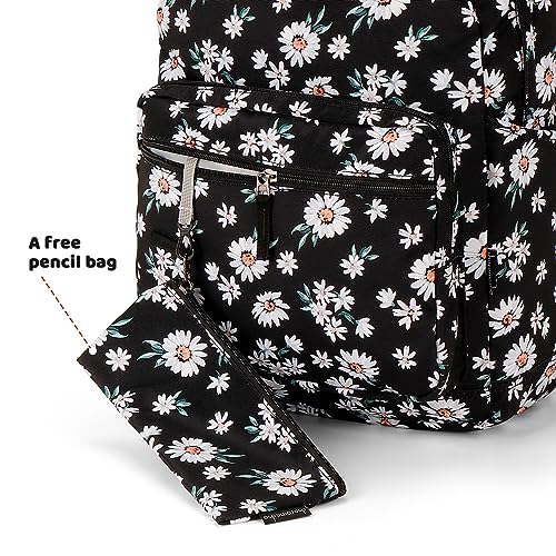 Choco Mocha Daisy Backpack For Girls Travel School Backpack 17 Inch, Black #TOP2